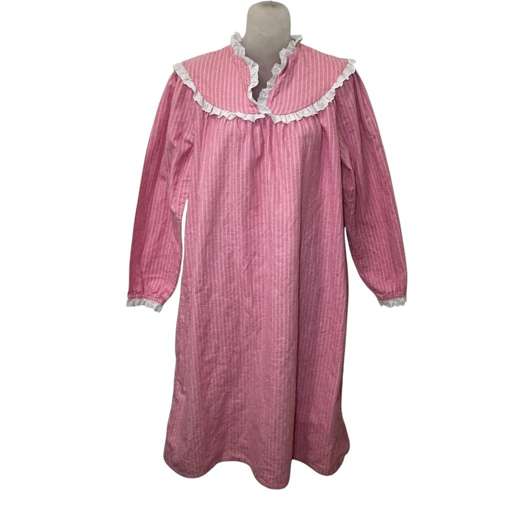 Vintage‎ Lanz of Salzburg Nightgown Pink Flannel Cottagecore Prairie Granny M